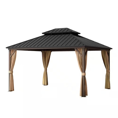 Outdoor Gazebo Built for Year-Round Use, 12x14 Ft Aluminum Frame, Double Galvanized Steel Roof, Mosquito Netting
