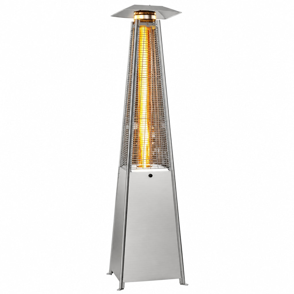 48,000 BTU Stainless Steel Pyramid Patio Flame Propane Gas Patio Heater with Wheels
