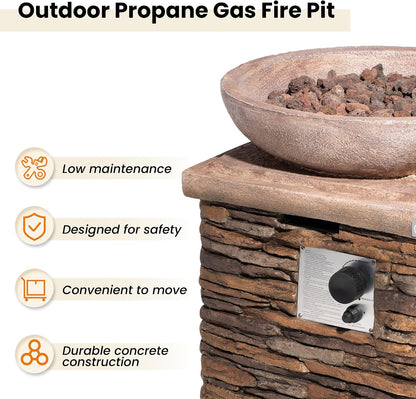 Propane Fire Pits for outside 40,000 BTU Gas Fire Pit Table 20-Inch Patio Square Smokeless Concrete Fire Table Lava Rocks and Rain Cover for Garden,Deck,Pool,Backyard, CSA Certified