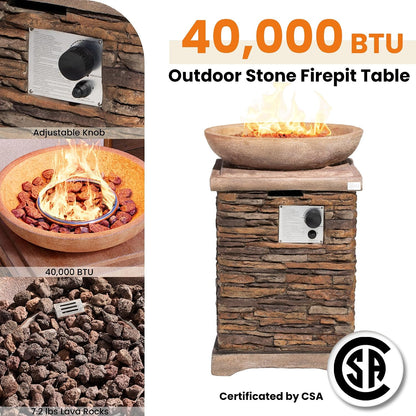 Propane Fire Pits for outside 40,000 BTU Gas Fire Pit Table 20-Inch Patio Square Smokeless Concrete Fire Table Lava Rocks and Rain Cover for Garden,Deck,Pool,Backyard, CSA Certified