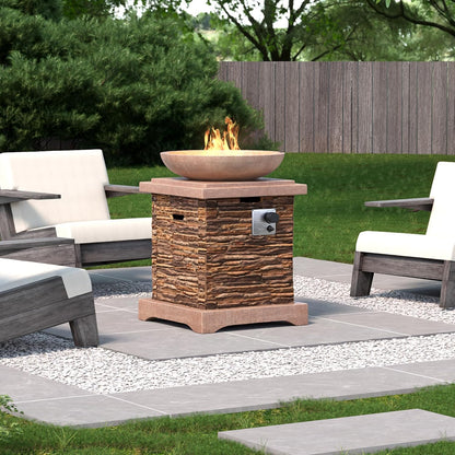 Propane Fire Pits for outside 40,000 BTU Gas Fire Pit Table 20-Inch Patio Square Smokeless Concrete Fire Table Lava Rocks and Rain Cover for Garden,Deck,Pool,Backyard, CSA Certified
