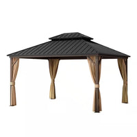 12 Ft. X 14 Ft. Aluminum Outdoor Gazebo with Double Galvanized Steel Roof, Mosquito Netting and Curtains