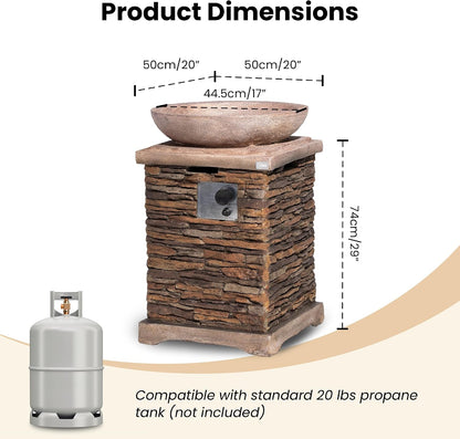 Propane Fire Pits for outside 40,000 BTU Gas Fire Pit Table 20-Inch Patio Square Smokeless Concrete Fire Table Lava Rocks and Rain Cover for Garden,Deck,Pool,Backyard, CSA Certified