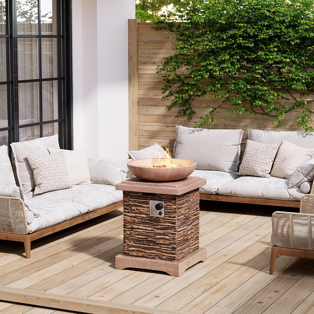Propane Fire Pits for outside 40,000 BTU Gas Fire Pit Table 20-Inch Patio Square Smokeless Concrete Fire Table Lava Rocks and Rain Cover for Garden,Deck,Pool,Backyard, CSA Certified