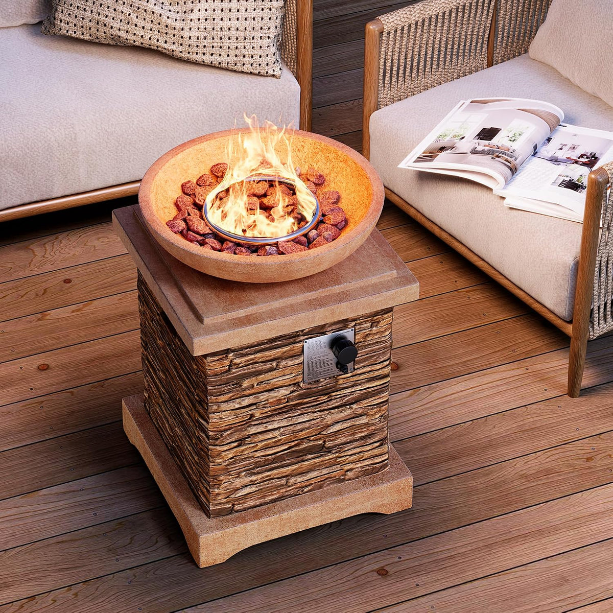 Propane Fire Pits for outside 40,000 BTU Gas Fire Pit Table 20-Inch Patio Square Smokeless Concrete Fire Table Lava Rocks and Rain Cover for Garden,Deck,Pool,Backyard, CSA Certified