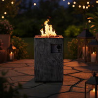 Propane Fire Pit Built for Outdoor Warmth, 30000 BTU Column, Wood-Look Surface, Electronic Ignition