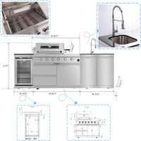 Outdoor Kitchen Island Built for Backyard Entertaining, 4-Burner 72000 BTU, Stainless Steel, 98 Inch