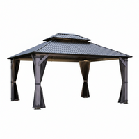 Wood Gazebo Built for Outdoor Entertaining, 12x14 Cedar Frame, Double Vented Steel Roof, Netting & Curtains