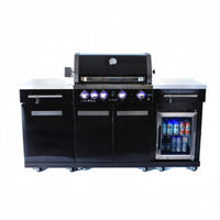 Outdoor Kitchen Island Built for Premium Entertaining, 70 Inch Black Stainless Steel, 4-Burner Grill, Built-In Refrigerator
