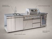 BBQ Island Outdoor Kitchen Kits, 4-Burner 72000 BTU Stainless Steel Modular 98 Inch Natural Gas Outdoor Kitchen Bar Barbecue Island Grill with Refrigerator and Sink for Patio Backyard — Feature Infographic